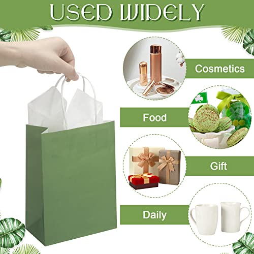 Kosiz 24 Pack Sage Green Paper Bags Sage Green Shopping Bags Gift Bags With Handles Bulk Recycled Sage Goodie Bags Kraft Gift Wrap Bags For Wedding Baby Shower Birthday Party Favors Grocery #TOP4