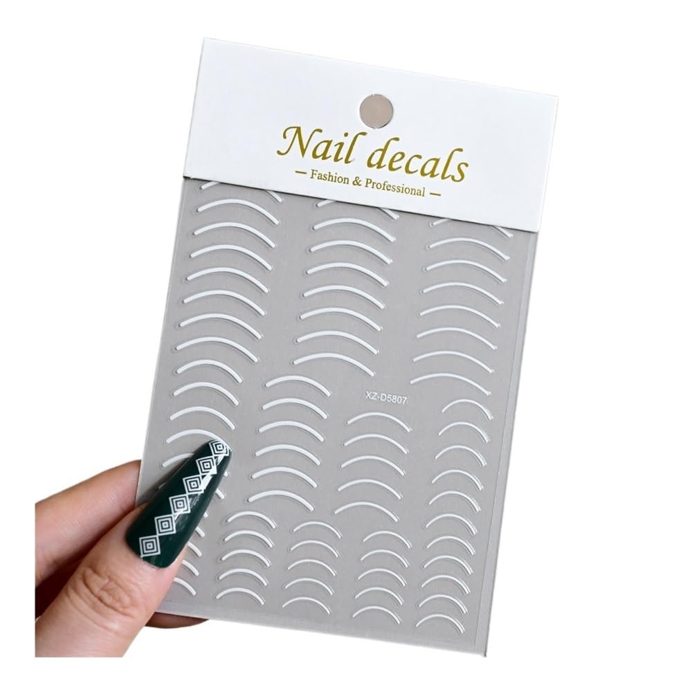 12Pcs 3D White French Nail Stickers, Self-Adhesive Geometric Decals for DIY Nail Manicure(NKS358-07-03)