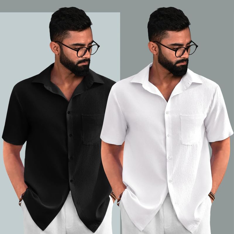 Image of Tee Projekt Solid Shirt for Men's ||Pop corn Shirt|| Solid Shirt for Men's|| Casual Shirt for Men||Half Sleeve Spread Collar Shirt for Men|| Pack of-2