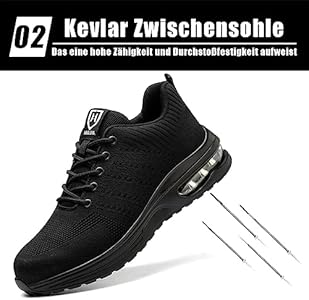 Veiligheidsschoenen Heren Dames Lichtgewicht Ademend Werkschoenen Antislip Sportief Beschermende Schoenen met Stalen Neus, Zwart, 39 EU