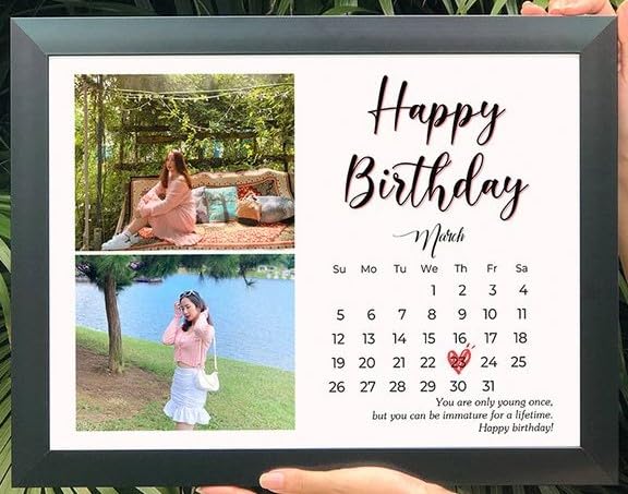 Personalised A4 Landscape Birthday Calendar Photo Frame with Red Heart Date Highlight | Customized Wedding Gift for Couples, Husband, Wife, Boyfriend, Girlfriend (2 Photos)-image-27