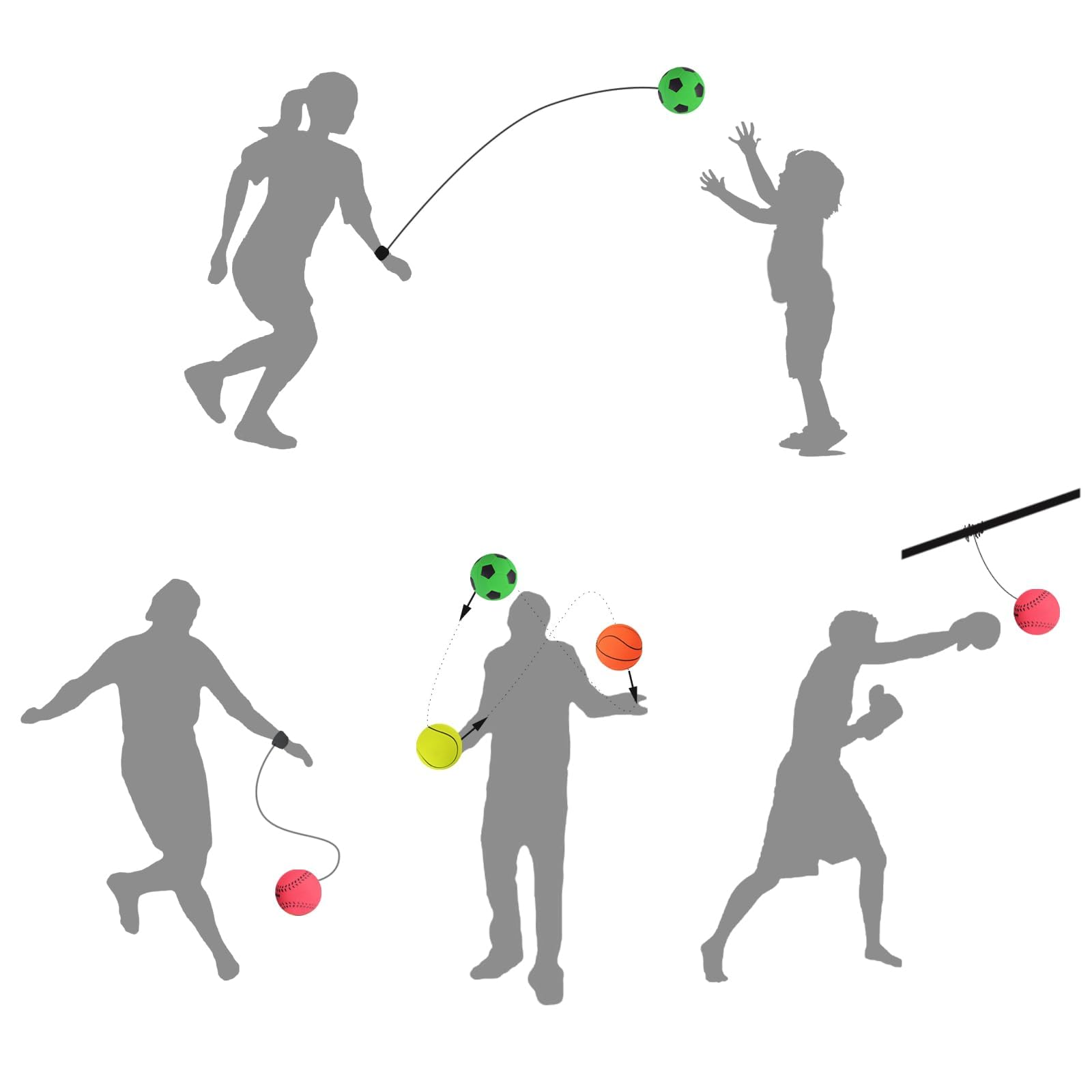 4er-Pack Springball Mit Schnur – Neon Handgelenk-Bälle In Basketball-, Fußball-, Tennis- Und Baseball-Optik, Für Kinder & Erwachsene 4er-Pack Springball Mit Schnur – Neon Handgelenk-Bälle In Basketball-, Fußball-, Tennis- Und Baseball-Optik, Für Kinder & Erwachsene