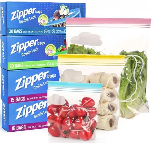 80 Pcs Freezer And Sandwich Bags Three Size Food Storage Bags With Double Seal Reusable Ziplock Heavy Duty Widen Bottom Food Bags For Fruits Veggies Meat Soups Snacks