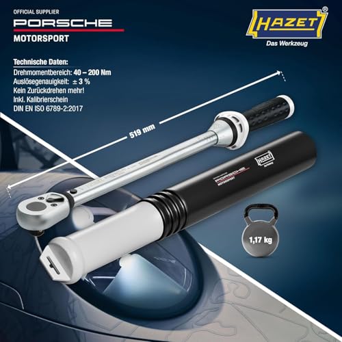 Image of HAZET Torque Wrench [Porsche Motorsport Edition Limited Edition] 5122-3CT-PD 1 /2 inch Drive, 40-200 Nm Measurement Range, Accuracy ±3%, Automotive Maintenance, DIY, Professional Tools, Ratchet