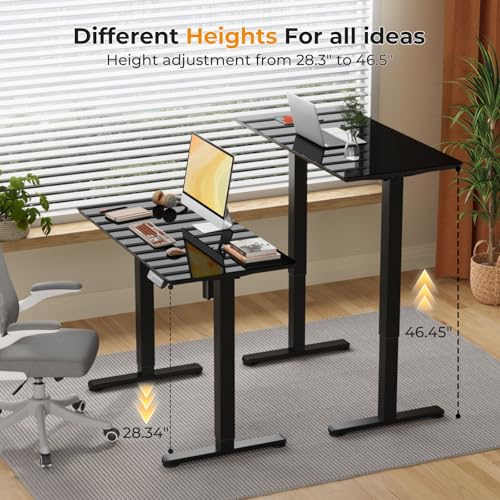 Image of JOY worker Small Electric Standing Desk, 40 inch x 20 inch Whole Glass Piece Height Adjustable Desk with Memory Controller, Sit to Stand Desk Workstation for Home Office, Black