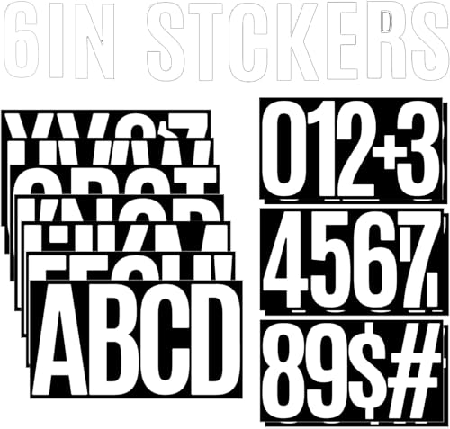 Image of 13 Sheets Large Letter and Numbers Stickers 6inch Vinyl Self Adhesive Stickers for Crafts Outdoor Sign Wall Mailbox Windows Doors Car Poster Board, Homes, Businesses, Address Numbers(White)