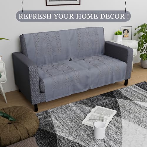 Image of Kuber Industries Sofa Cover | 2 Seater Sofa Cover | Net Sofa Slipcover Set | Couch Sofa Cover for Hall | Sofa Cover Set | Sofa Cover for Living Room | Self Flower New Jersey | Grey