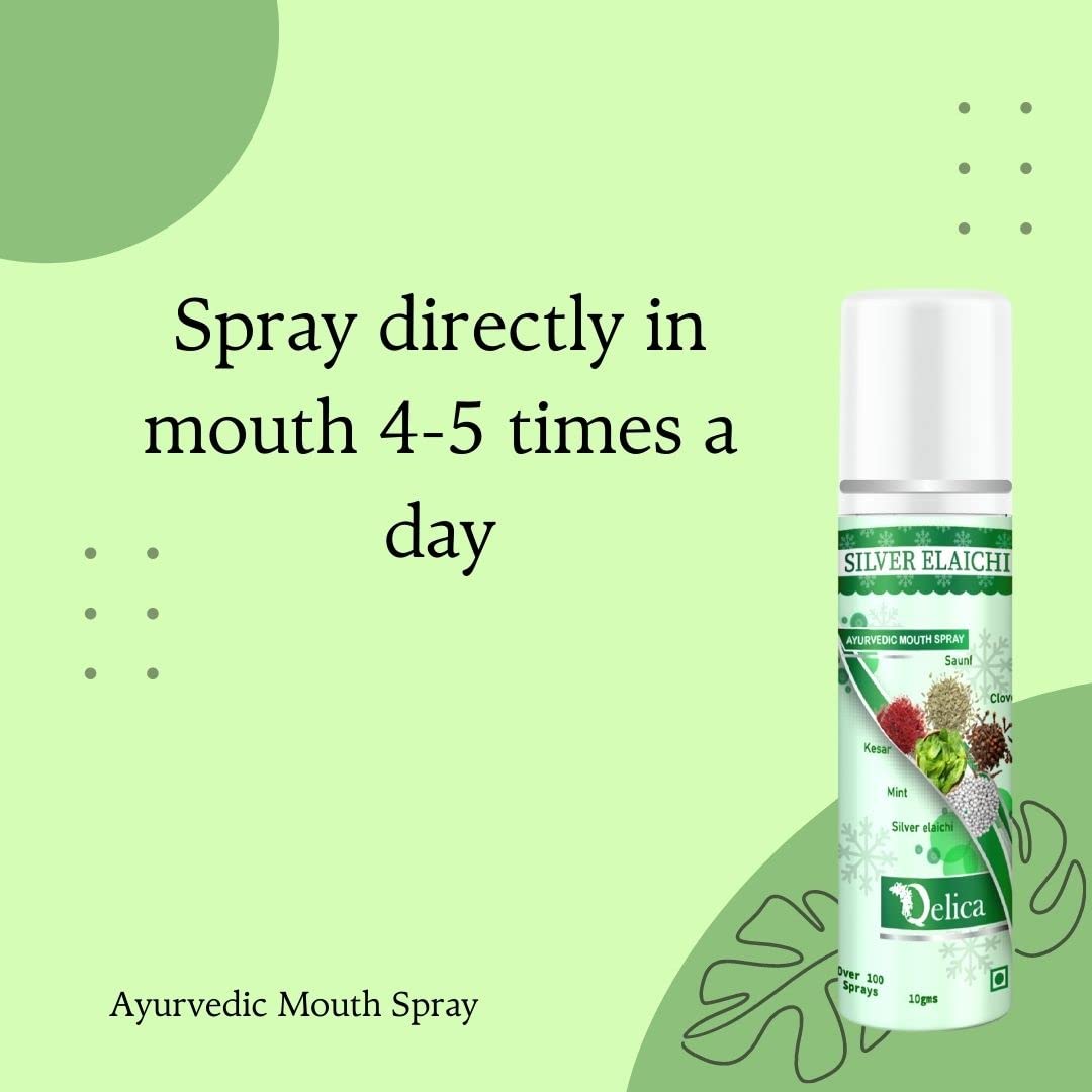 Qelica Silver Elachi Ayurvedic Mouth Spray for Oral Hygiene Fresh Breath 100+ Spray for Men and Women Long Lasting, Pocket Friendly Pure & Natural 2