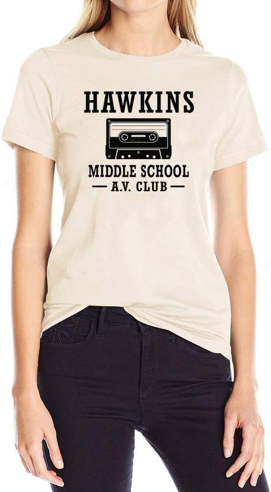 Hawkins Middle School AV Club Graphic Tees Women Short Sleeve Vintage T-Shirt Size L (Pind)