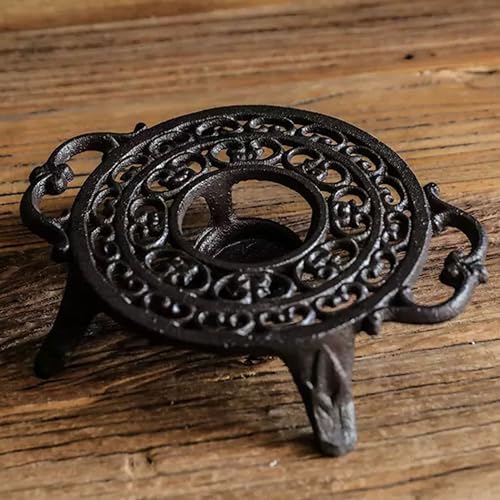 9 Inches Cast Iron Teapot Warmer Dish Cups Trivet,Round-Shaped Double Eared Design with Tealight Holder - Heavy Duty & Decorative Candle Holder Stands for Heat Food Coffee Milk or Tea - Image 6