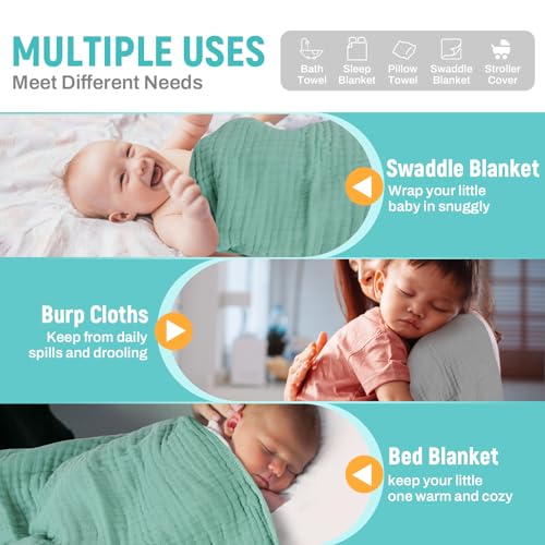 Image of Muslin Hooded Baby Towel, Soft Cotton, Sage Green