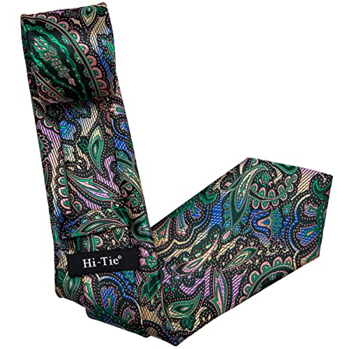 Image of Hi-Tie 3 Pcs Gift Box Mens Tie Set Necktie with Pocket Square Cufflinks Lapel Pin Silk Neck Tie Collection