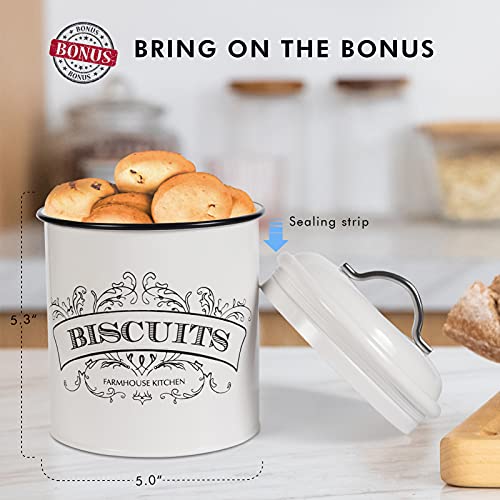 Nonacasa Farmhouse Bread Box, Extra Large Bread Storage Container With Matching Biscuit Tin In White Metal, Bread Boxes For Kitchen Counter (Vintage Styling) #TOP4