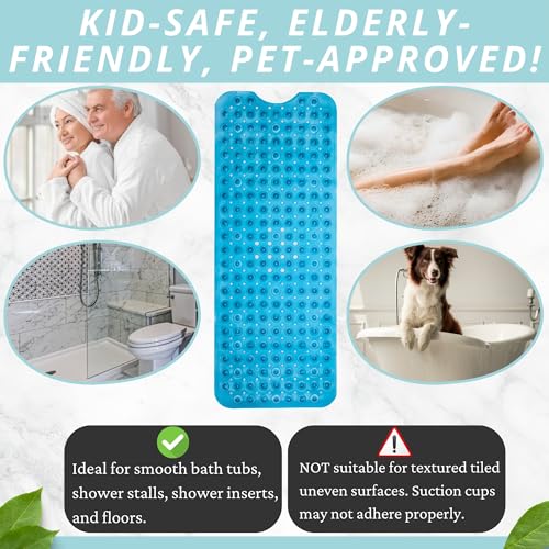 Image of ENKOSI Bath Mat - Large Non Slip Bathtub & Shower Mat - Extra Long 40 X 16 Inch Bathroom Mats for Tub Nonslip Anti Slip Bathmats (40X16 Clear Blue 1-Pack)