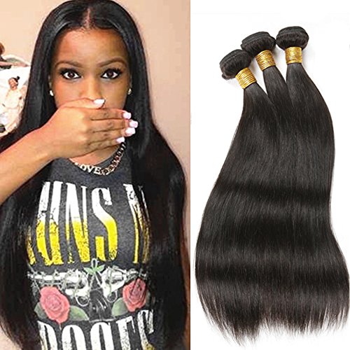 Mixed Length 20" 22" 24" Halo Lady Hair 3 Bundles Peruvian Straight Virgin Human Hair Extensions Double Wefts 10A Natural Color 1B 100% Unprocessed Virgin hair Weaves 3Pcs Lot