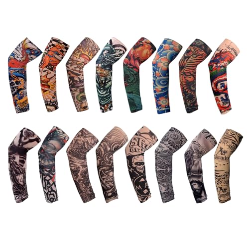 TSHAOUN 16 Pièces Manches de Tatouage, Couvre-manches pour Tatouages de Bras pour Hommes Femmes, Tatouage Temporaire Manchettes de Bras Faux Tatouage Tatoo...