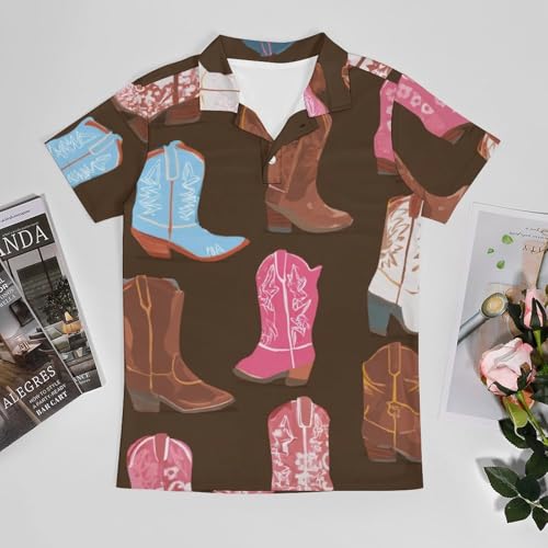 Boys' Classic Polo Shirts Short Sleeve Moisture-Wicking Golf & Tennis Shirts for Youth Teens Western Cowgirl Boots3