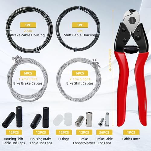 TFUTLT 103Pcs Stainless Steel Bike Cable Cutter,Bike Brake Cable and Housing Set,Bike Shifter Cable Housing Set with Bike Cable End Caps,Copper Sleeves and O-Rings Kit for Mountain Road Bike