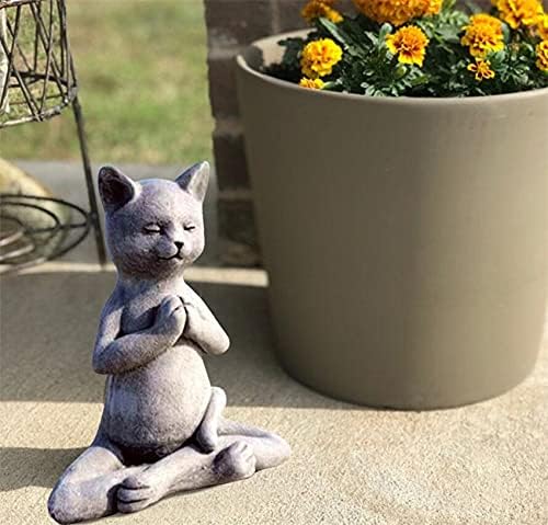 Miniatura 2 de EatingBiting Estatua de gato de meditación de 4.7 pulgadas, decoración de jardín, esculturas de arte de Buda, decoración del hogar, decoración del
