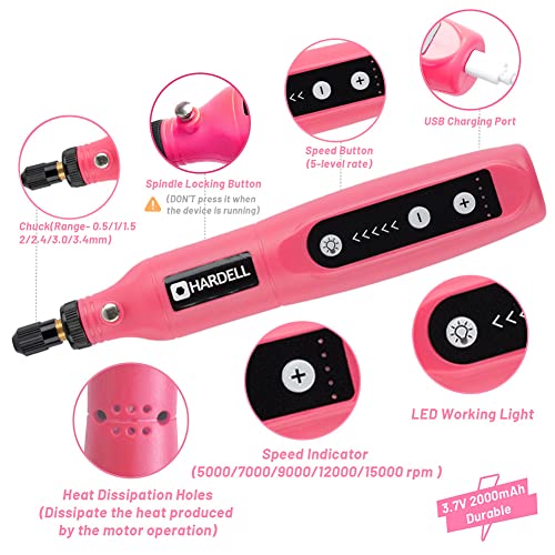 HARDELL-Mini-Cordless-Rotary-Tool-5-Speed-37V-rechargeable-Rotary-Tool-Kit-with-55-Accessories-USB-Charging-Multi-Purpose-Power-Tool-for-Sanding-Polishing-Drilling-Etching-Engraving-DIY-Crafts