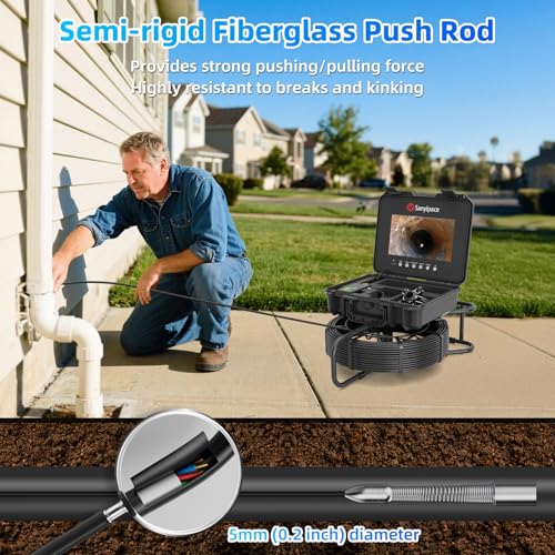 Image of Sanyipace Sewer Inspection Camera 230FT /70M, Self-Leveling Drain Pipe Camera, Distance Counter, 5-Level Brightness, 1080P Plumbing Camera for Plumber, 32GB Card, 4500mAh Battery, 5mm /0.2-inch Cable