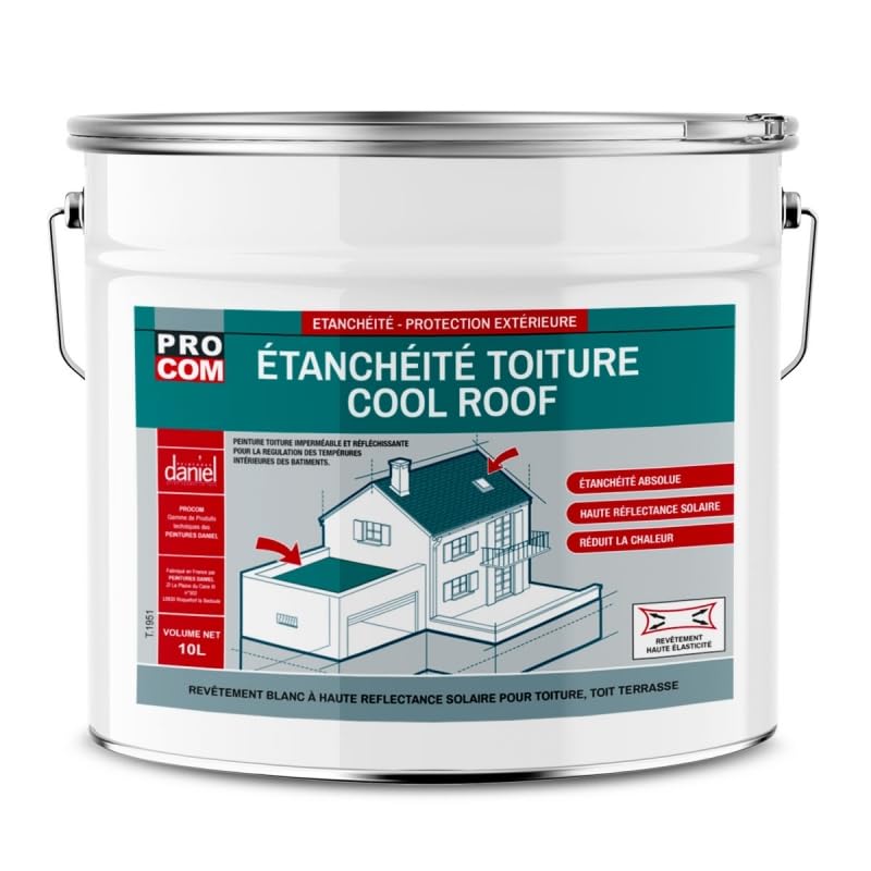 PRO COM Peinture toiture étanche Cool Roof, peinture réfléchissante blanche, anti chaleur 10 litres