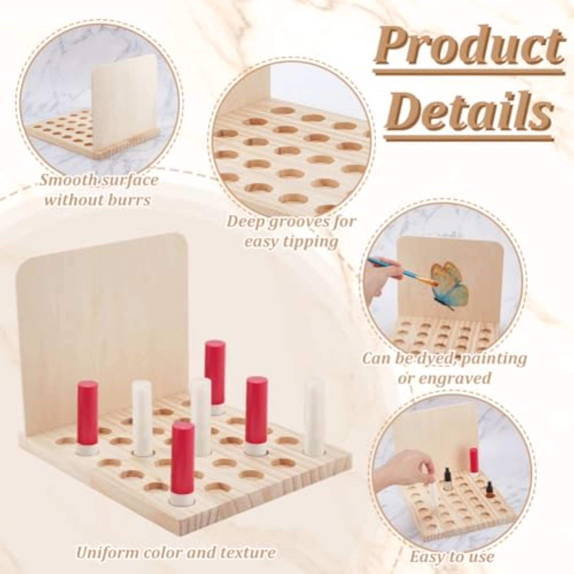Wooden Lipstick Holder Organizer with 30 Slots