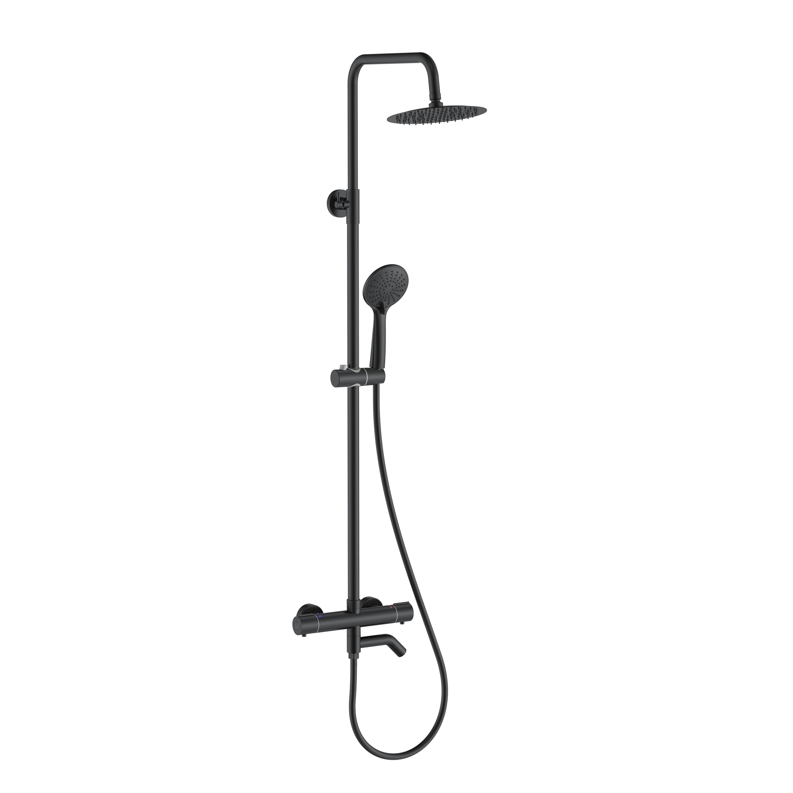 Grifería Termostática Antiquemaduras con Ducha Fija 250 mm en Acero Inoxidable 304, Juego Completo de Ducha Cromado – Incluye Manguera 1,5 m y Salida para Bañera