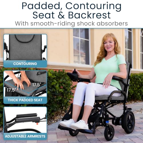 Image of Vive Ultra Lightweight Electric Wheelchair for Adults - Foldable Power Wheel Chair - Collapsible, Folding, Ultralight, Motorized, Light Weight Travel Senior Folding Mobility Aid - Weighs Just 39 lbs