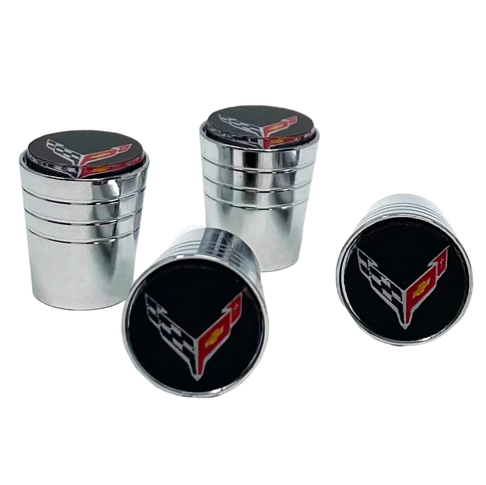 C8 Corvette gekreuzte Flaggen Logo Aluminium Ventilkappen (konisch)