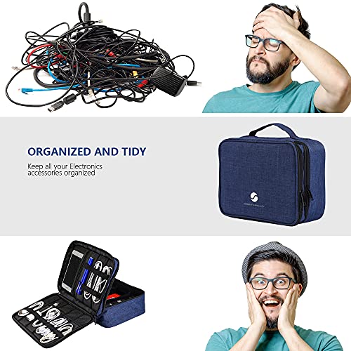 Travel Electronics Organizer, Waterproof Cable Organizer Bag For Electronic Accessories Double Layer Large Shockproof Cable Storage Bag For Cord, Power Bank, Tablet(Up To Ipad 11 Inch) - Royal Blue #TOP4
