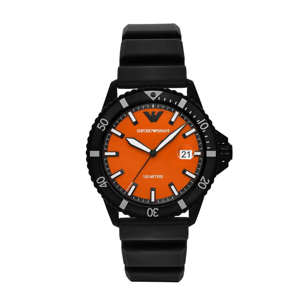 EMPORIO ARMANI Watch for Men, Quarz-Dreizeiger-Datumwerk und 42mm Gehäusegröße mit Silikonarmband