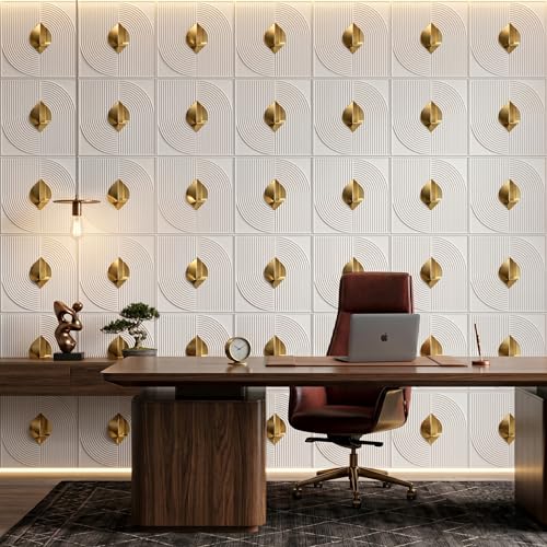 Image of Kayra Decor 3D PVC Wall Panels with Acrylic Finish for Bedroom & Living Room, Curve Line Design, White, 19.7 x 19.7 Inch, Pack of 40 (107.6 Sq Ft)