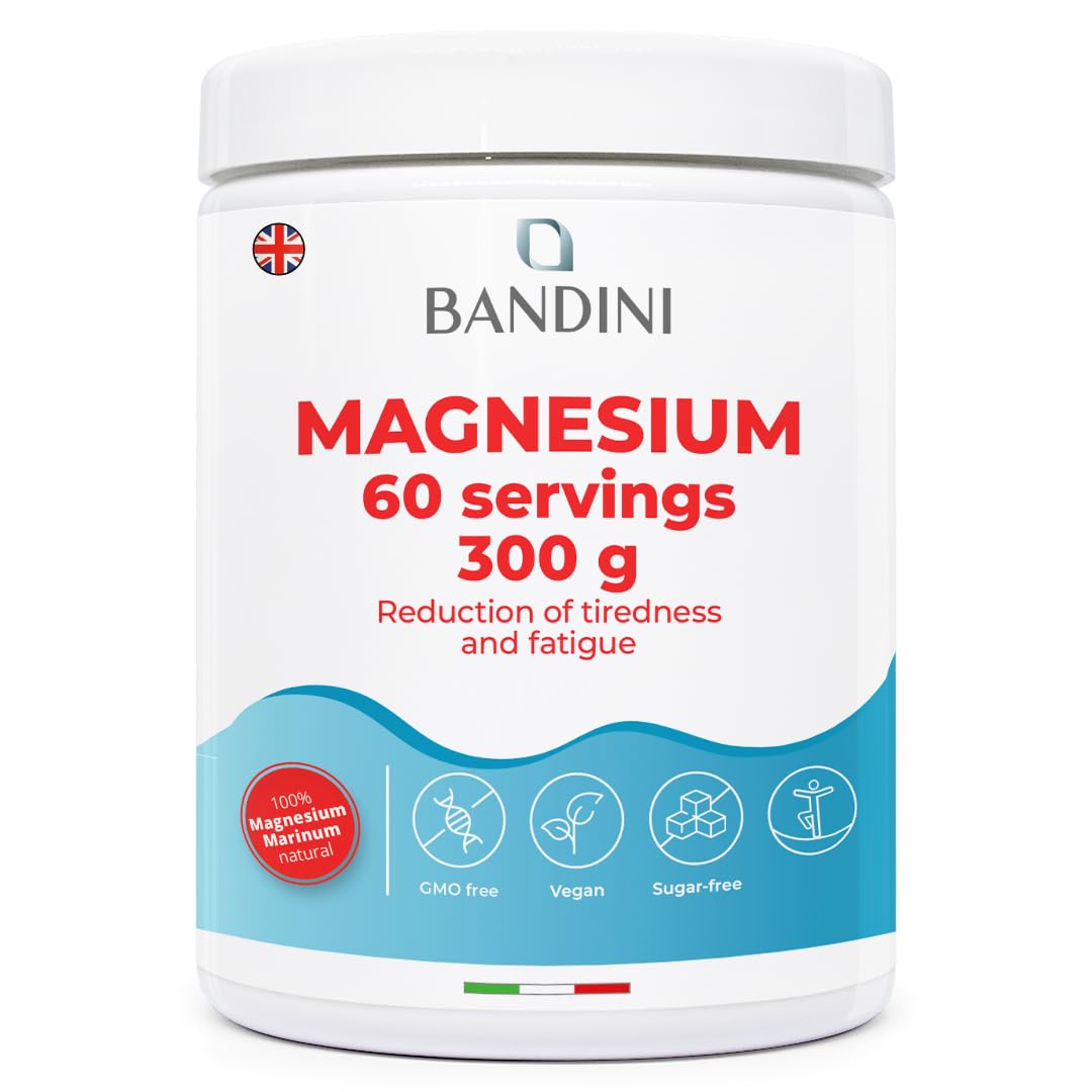 Bandini® Magnesium Powder 430mg - Pure Magnesium 60 Servings, Magnesium Carbonate Source of Magnesium Citrate, Intestinal Well-Being Supplement for Constipation, Anxiety, Stress, Memory (300g)