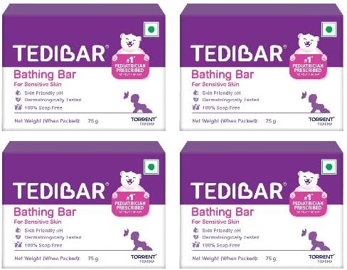 Moisturising Baby Bathing Bar with Skin Friendly PH|100% Soap Free|Prevents Dryness & Rashes|Dermatologically Tested 75gm x Pack of 4