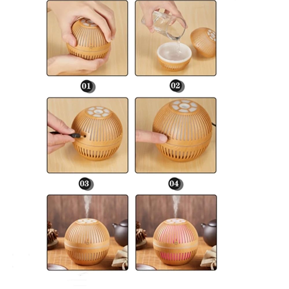 mobigon Wood Cool Mist Ultrasonic Humidifier for Room Moisture, Aroma Diffuser for Home, 200ml Essential Oil Diffuser with 7 Colorful Night Light, Auto Shut-Off, Home, Office, car (F.Light Brown)