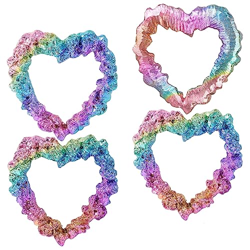 Image of Amogeeli Heart-Shaped Bismuth Crystal Collection, Metallic Stone Mineral Specimen for Reiki Wicca Decoration Wire Wrapping
