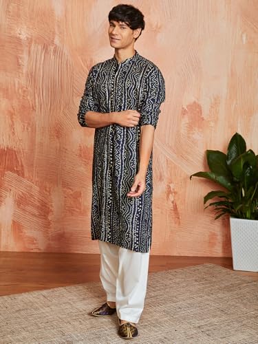 Image of VASTRAMAY Men's Bandhani Rayon Kurta & Patiyala Set
