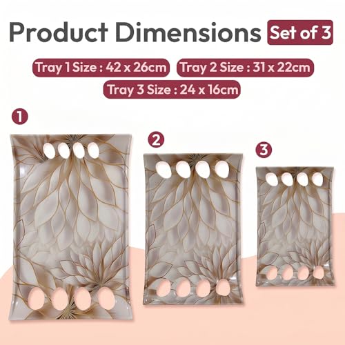 Image of U.P.C Tray Set for Serving /Serving Tray Set of 3 / Premium Printed Tray for Serving /Multi-Use Nashta Plate (Small, Medium & Large)