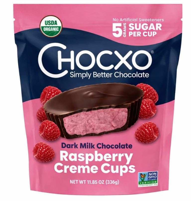 Chocxo Organic Dark Chocolate Raspberry Creme Cups, 11.85 oz.