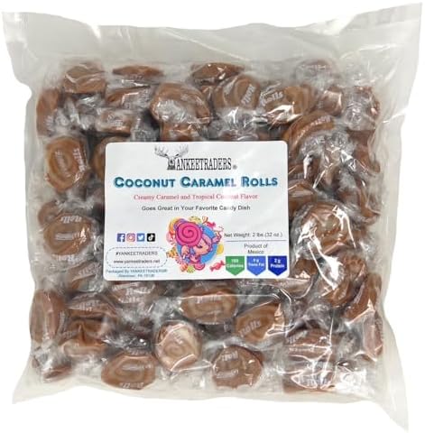 YANKEETRADERS Coconut Caramel Rolls Candy, Individually Wrapped, 2 Pound Bulk Bag