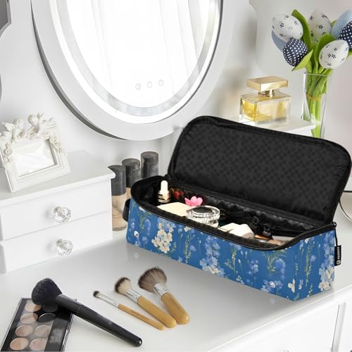 Bolsa de viaje Chic Dark Blue Flowers para herramientas de cabello con almohadilla resistente al calor miniatura 6