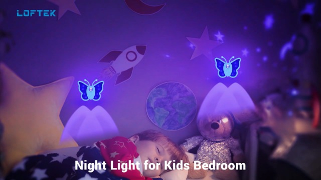 Image of LOFTEK Butterfly Night Light, Rechargeable Motion Sensor Night Lights, 2 Color Modes & Dimmable RGB Nightlight, Stick on Wall, Bedside, Bathroom, Hallway, Stairs, Cabinet (Pink, 1 Pack)