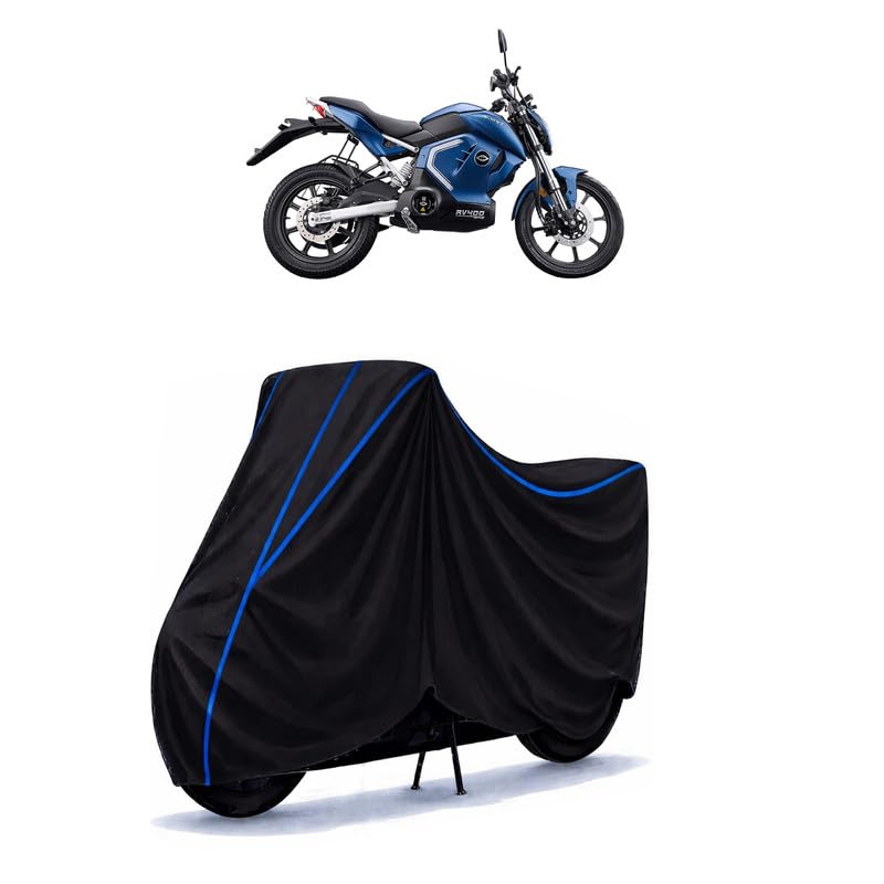 Image of Revolt AW 1 Bike Cover Water Resistant Universal Motorcycle Rain | Heavy Duty UV Protection, Dust, Scratch Indoor Outdoor All Weather with Black Blue Piping Elastic
