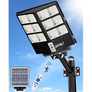 JAYNLT Y-2000W Luz solar de calle, 200000LM 6500K luces de inundación solar al aire libre del atardecer al amanecer, 6500K IP67 impermeable luz de estacionamiento al aire libre con sensor de movimiento y control remoto para garaje, carretera
