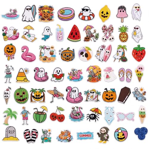Glitinsel 60 Pcs Summer Halloween Patches Iron on Embroidered Iron Patches DIY Crafts for Clothes Hats Backpacks Jackets Shoes Accessories