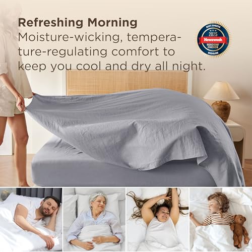 Bedsure Linen Sheets - King Size Sheets, Blend from Linen Cotton Bedsheets, Breathable Cotton Bedsheets, Gifts for All Seasons, 4 Pieces, Light Grey