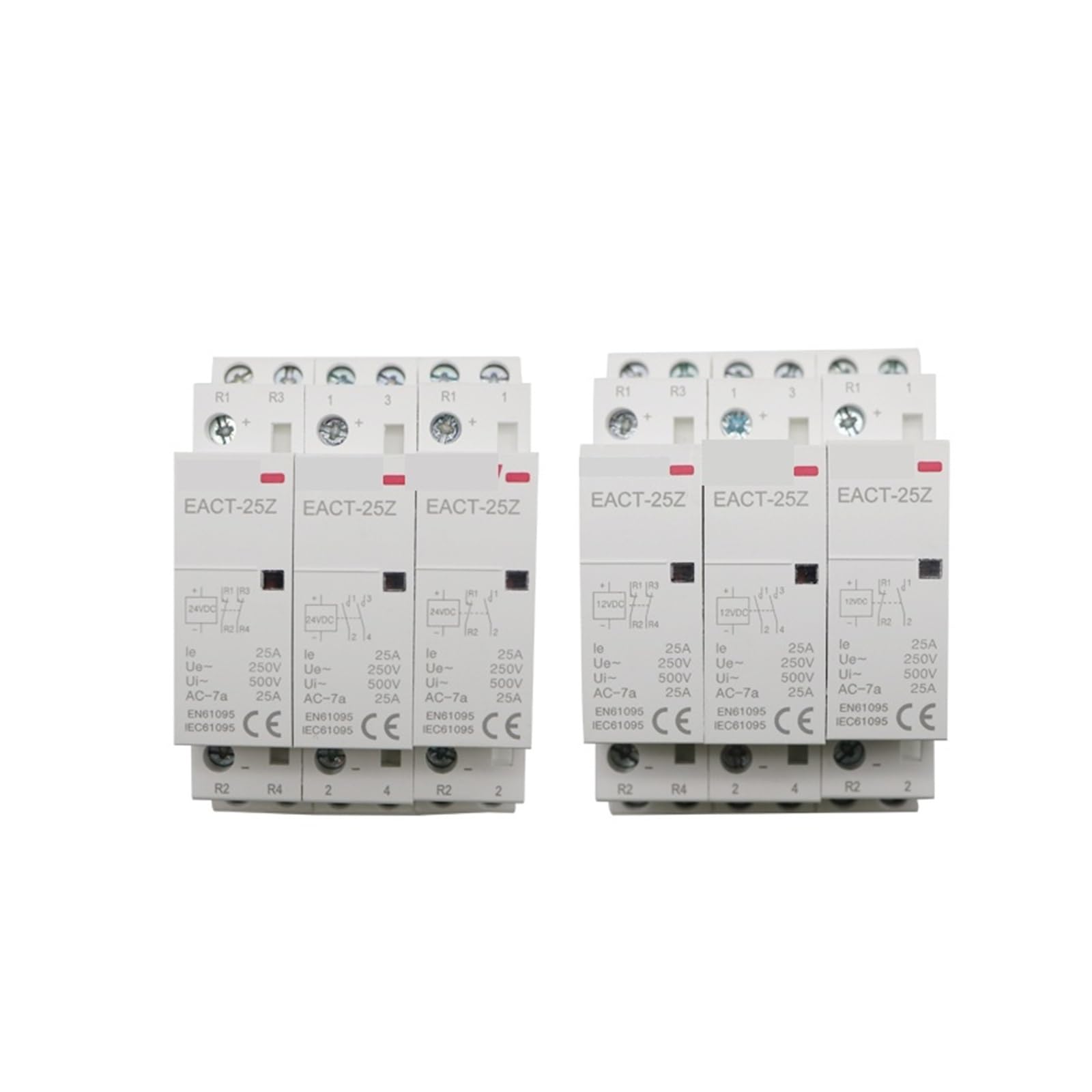 Contacteur modulaire 24 V CC 12 V 2P 16 A 25 A 1NO 1NC 2NO 2NC contact rail DIN maison Contacteur modulaire interrupteur pour maison hôtel (DC12V 25A 1NO1NC)