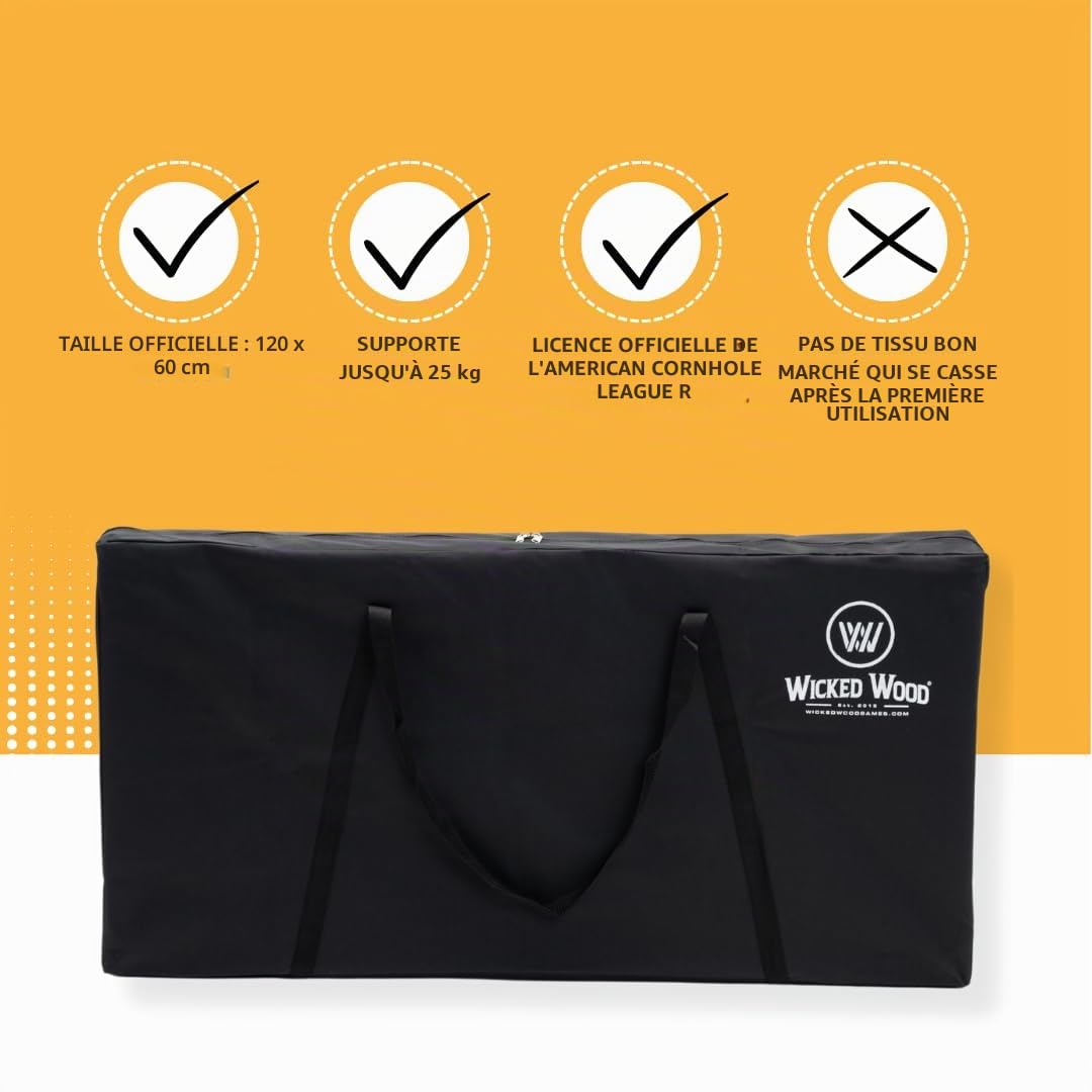 Wicked Wood Cornhole Sac de transport en polyester pour planches de 120 x 60 cm Charge maximale 25 kg Noir