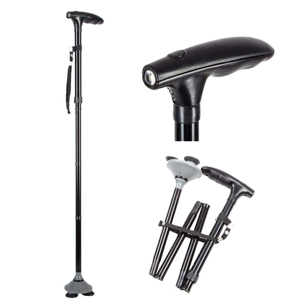 Bastone per stampella Pieghevole Portatile per Esterni con luci a LED, Bastone da Trekking Regolabile Leggero in Alluminio Pieghevole per Genitori Anziani, Regali Unisex